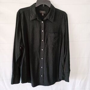 Banana Republic Linen Blend Black Button Front Long Sleeve Blouse Women’s XL